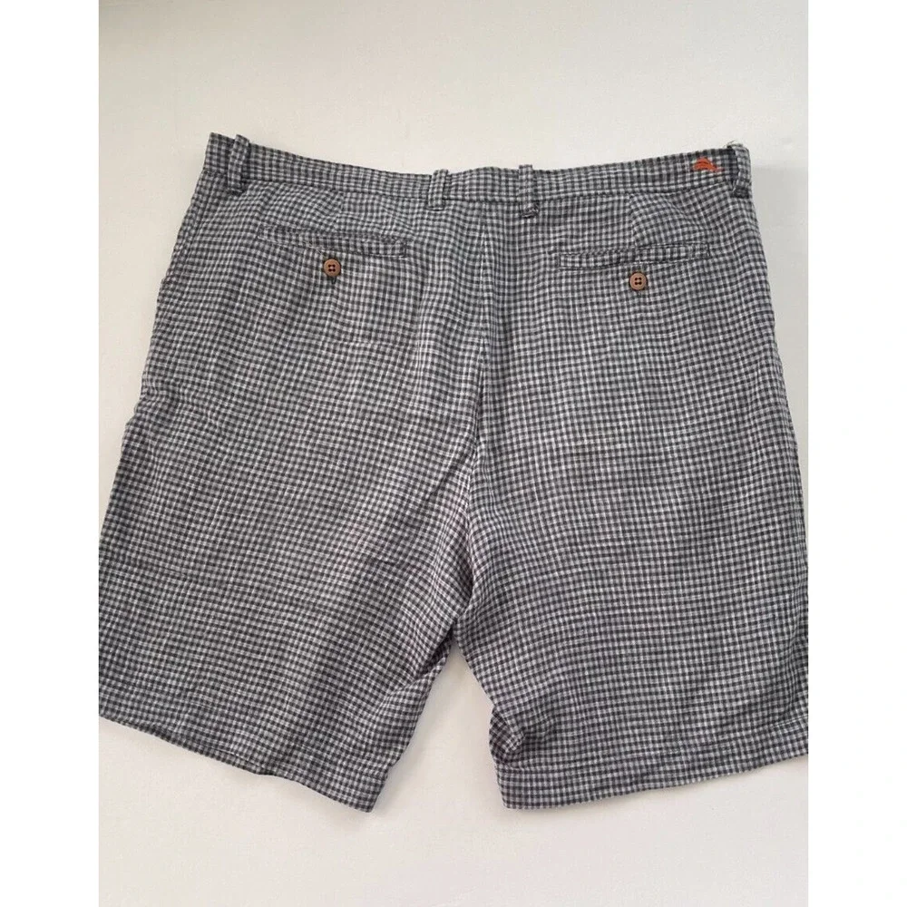 TOMMY BAHAMA Paradise Nation Checked Shorts Mens 38 Gray Black Linen Silk